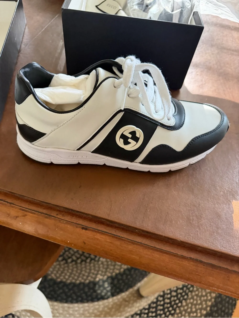 Gucci Black and White Leather Sneaker